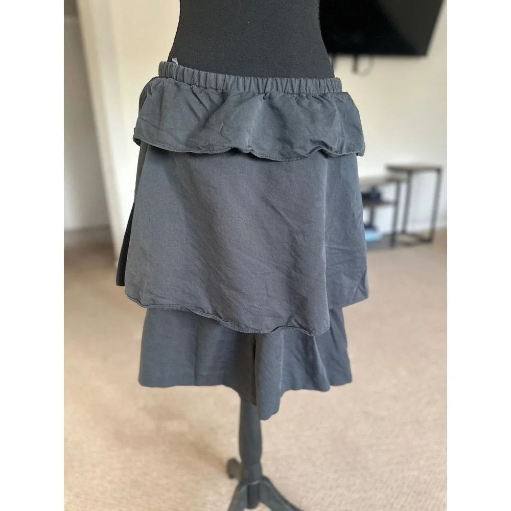 Club Monaco Black Tiered Ruffle Skort Elastic Waist Mini Skirt Shorts Womens 4 - Picture 2 of 6